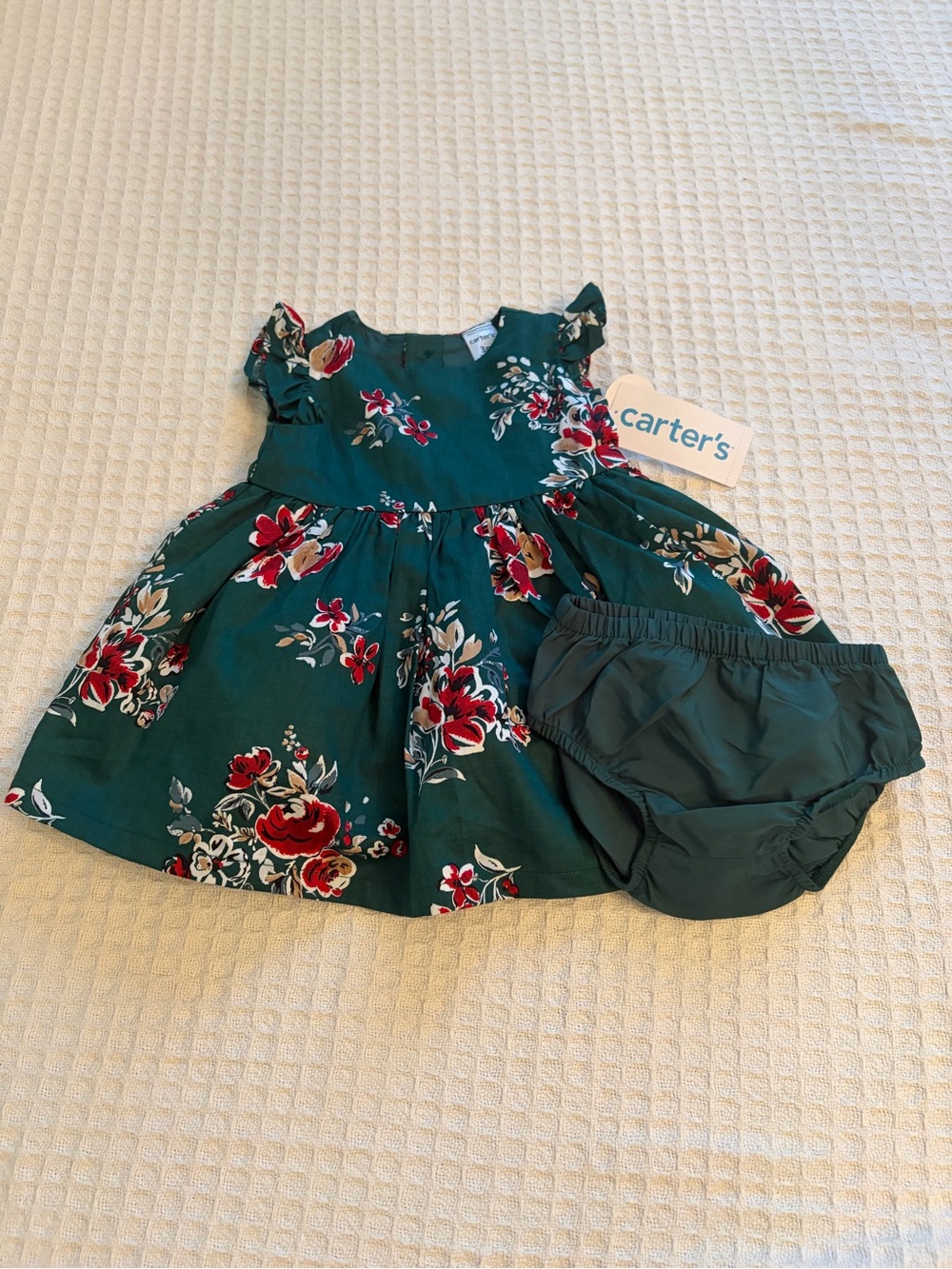 Carter's Girl’s Teal Floral Dress With Solid Matching Bottoms Size 3 Month NWT